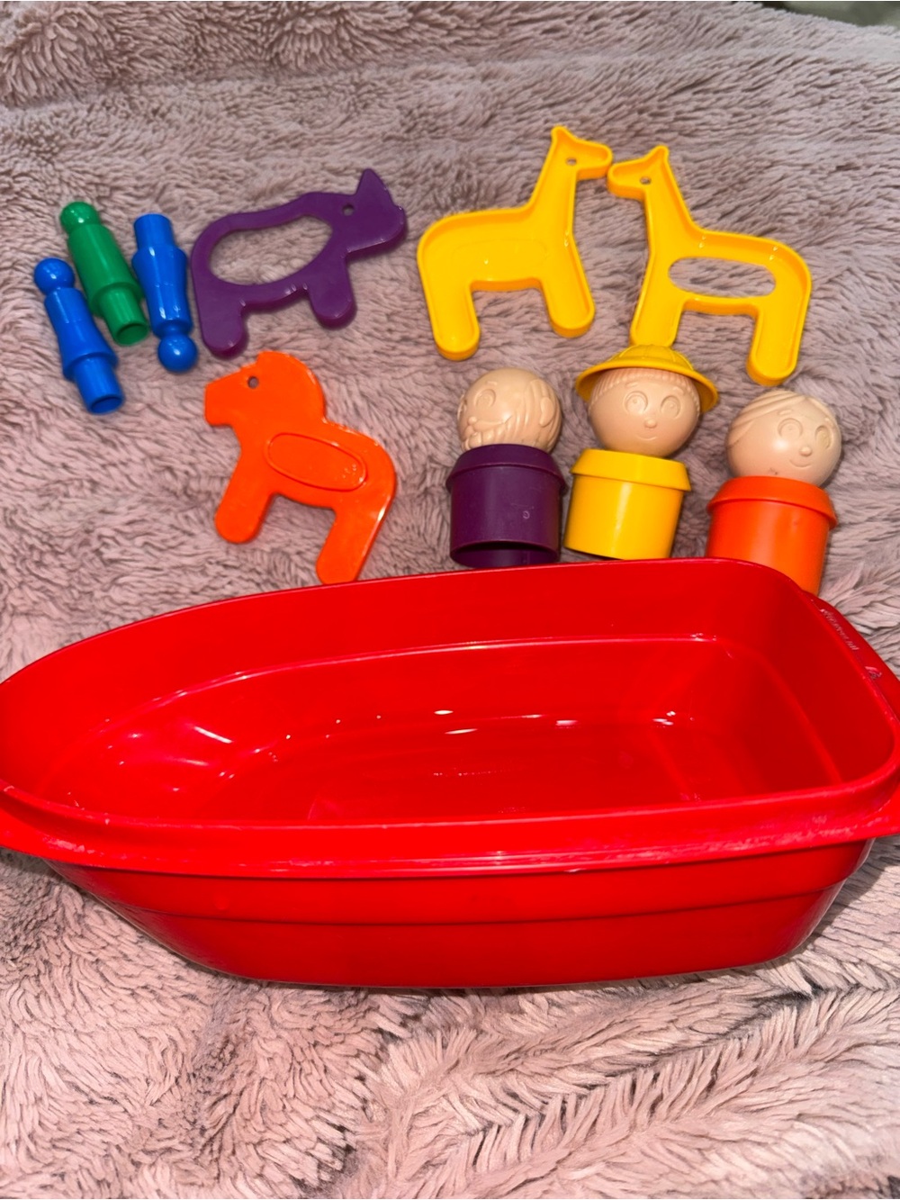 Tupperware Tuppertoys Red Boat Playset with Colorful Figures and Animal Cutouts